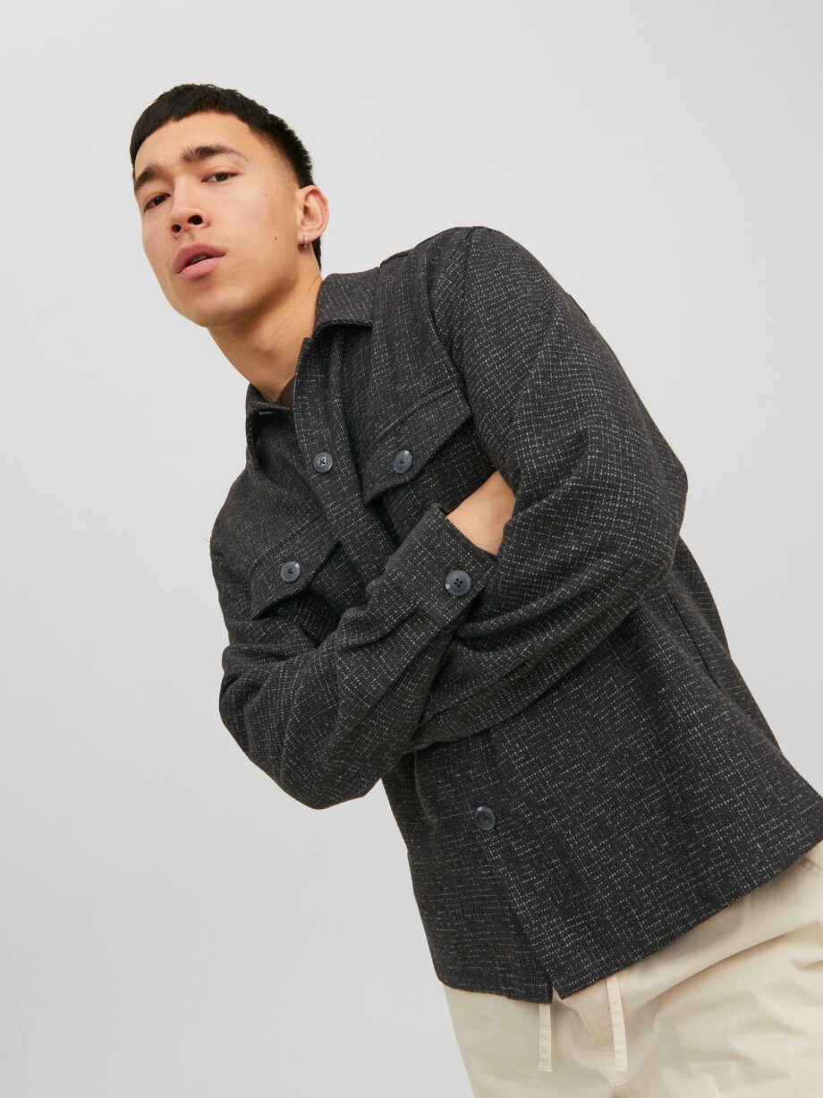 Jack & Jones - JCOGRID EDDIE WOOL BLEND OVERSHIRT LS