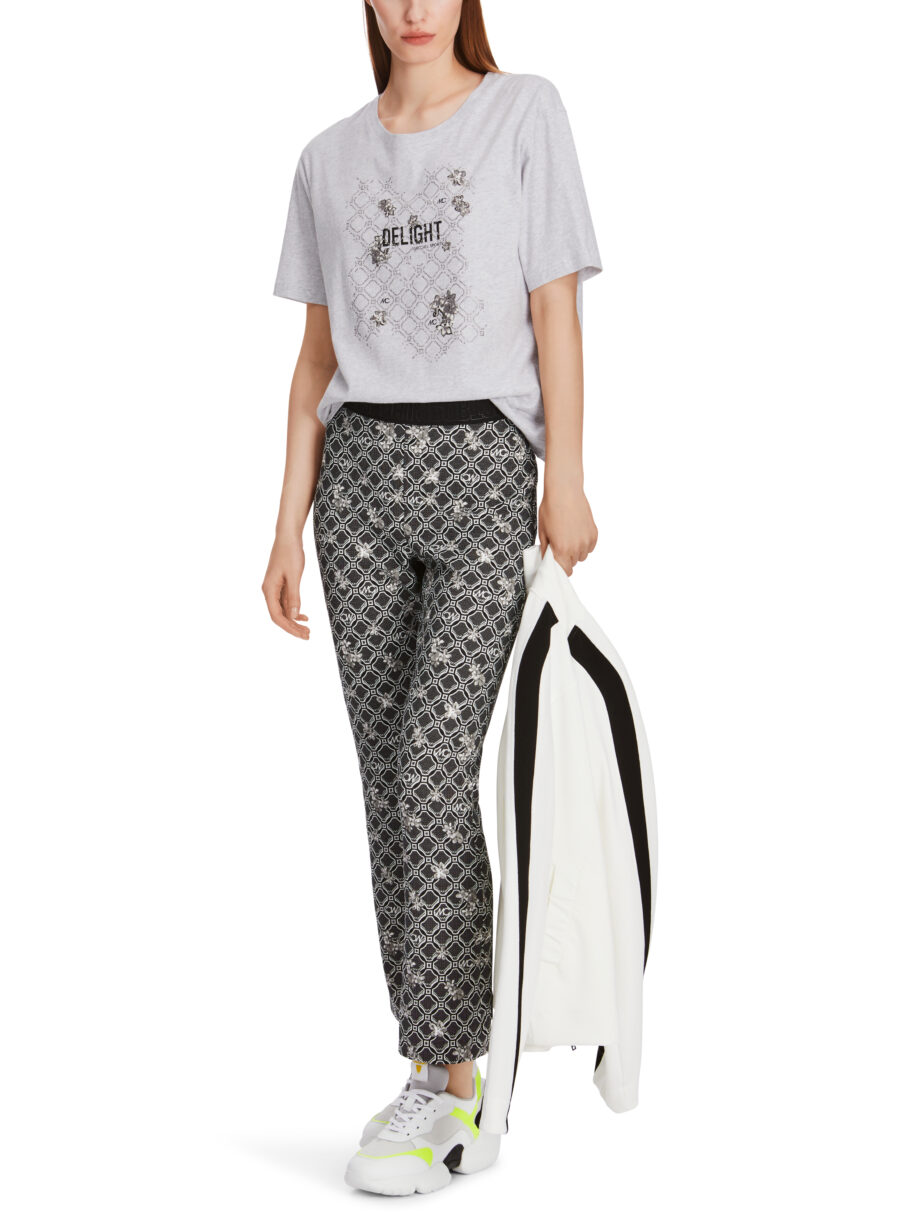 Marc Cain - Baumwoll-T-Shirt mit Glitzermotiv
