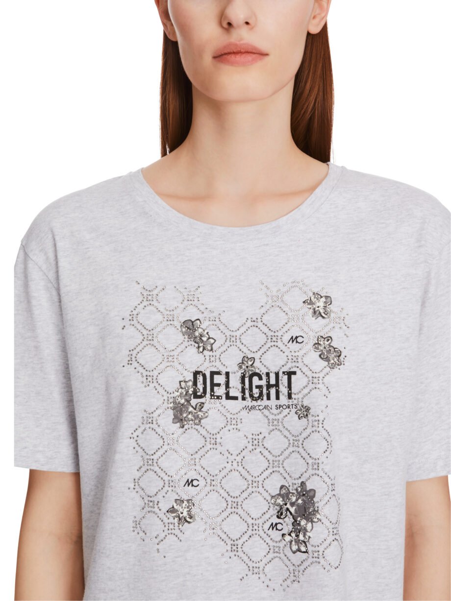 Marc Cain - Baumwoll-T-Shirt mit Glitzermotiv
