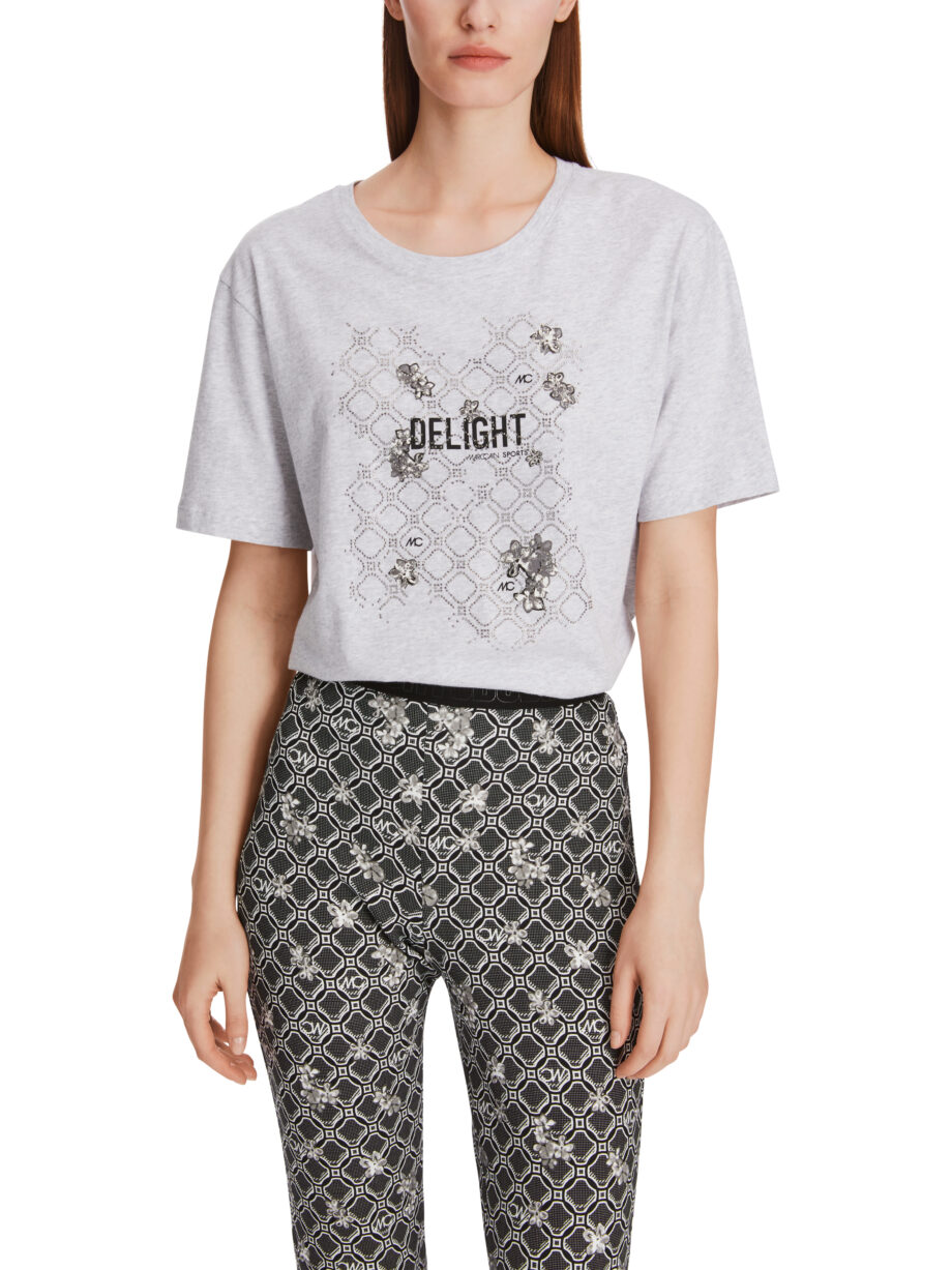 Marc Cain - Baumwoll-T-Shirt mit Glitzermotiv
