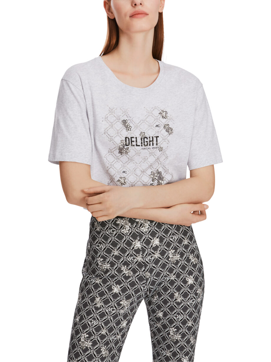 Marc Cain - Baumwoll-T-Shirt mit Glitzermotiv