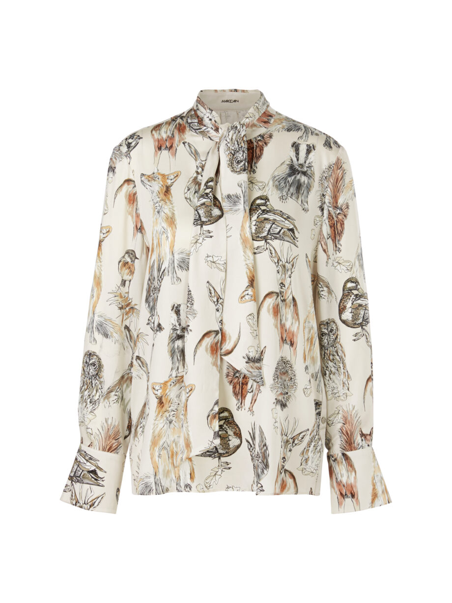 Marc Cain - Seidenbluse mit Schluppe & Alloverprint