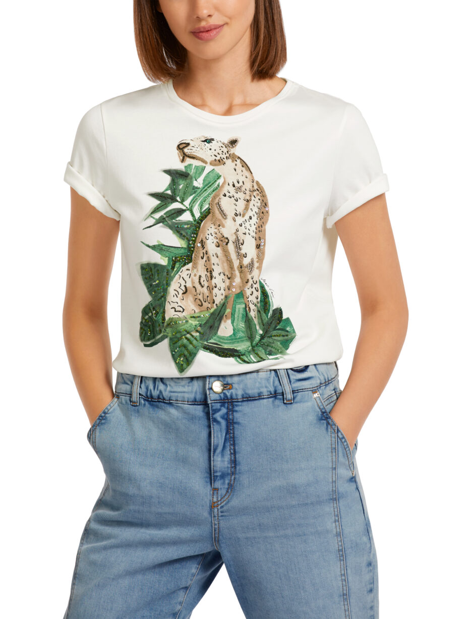 Marc Cain - T-Shirt mit Leo-Print und Strassdetails